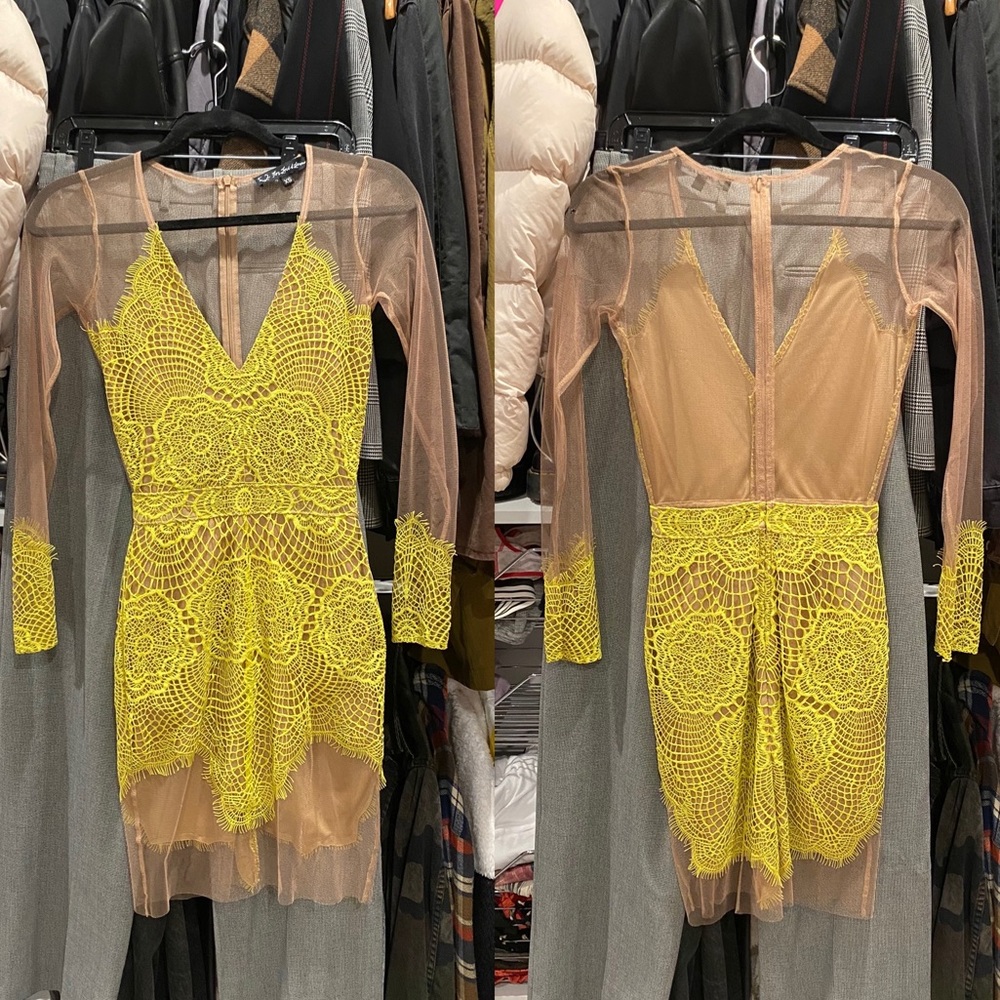 For Love & Lemons Antigua Chartreuse Lace Dress